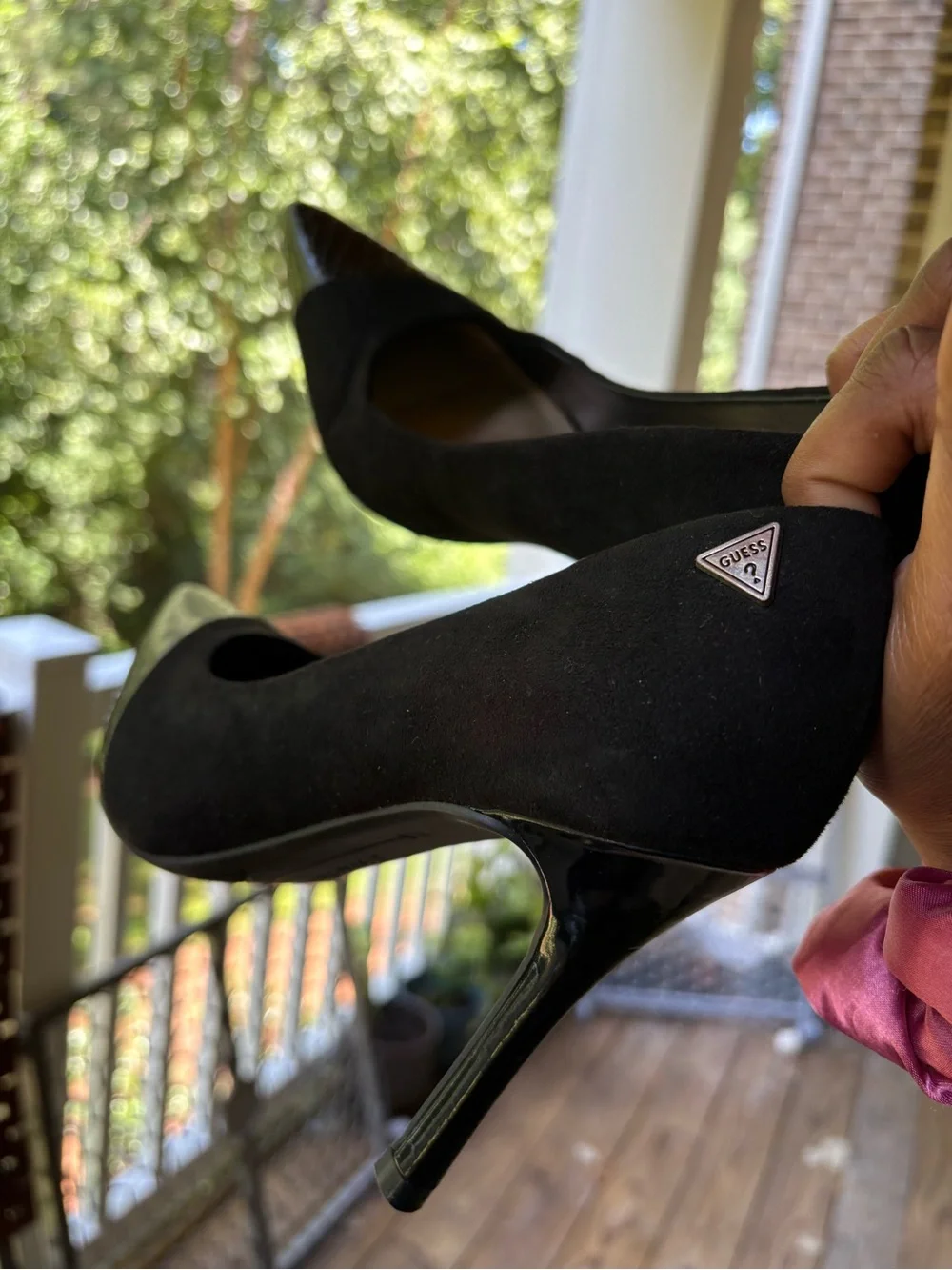 Guess Black Suede and Patent Pointed-Toe Stilettos